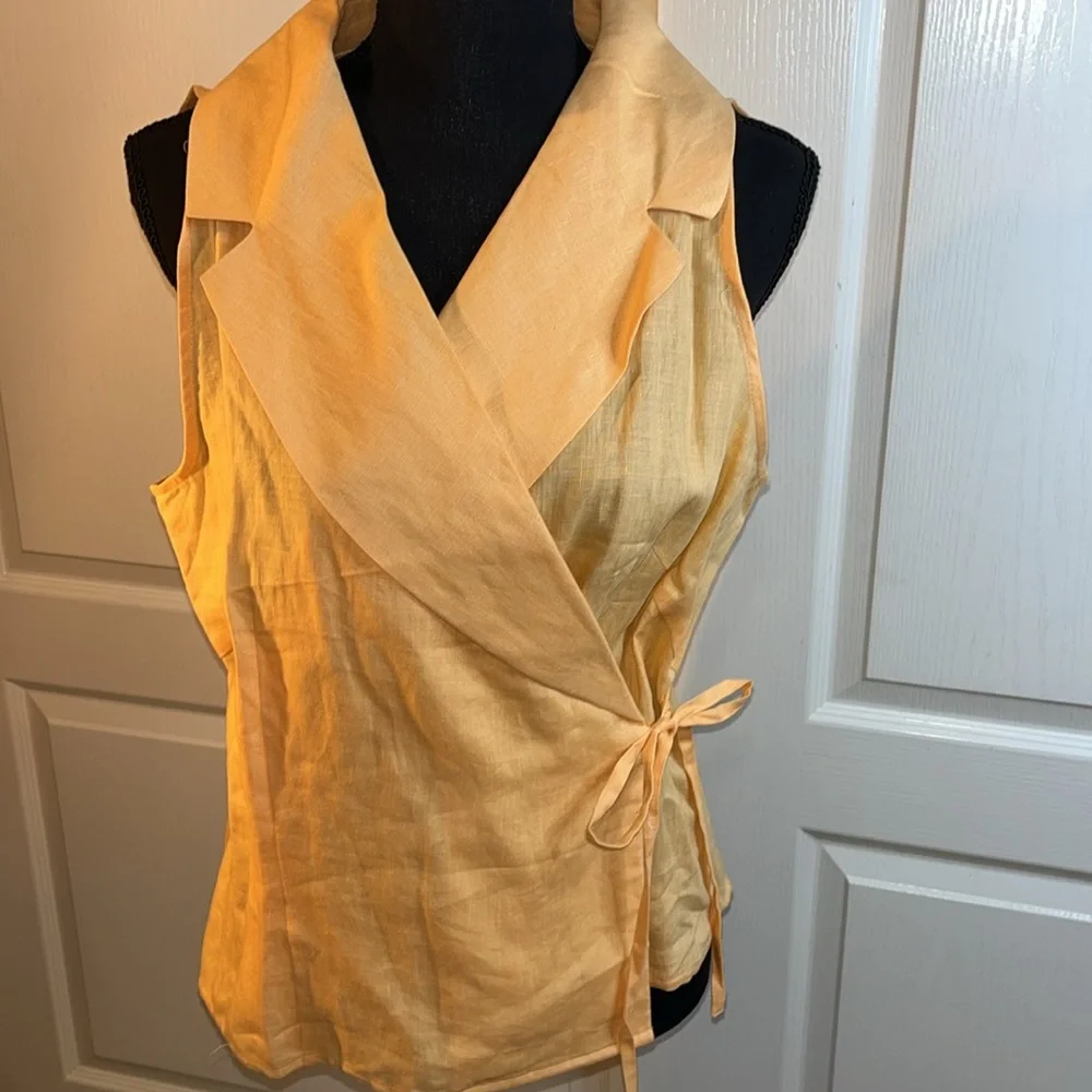 Edward 100% Irish linen sleeveless top. Orange crossbody tie. large. Fall. - Picture 1 of 11
